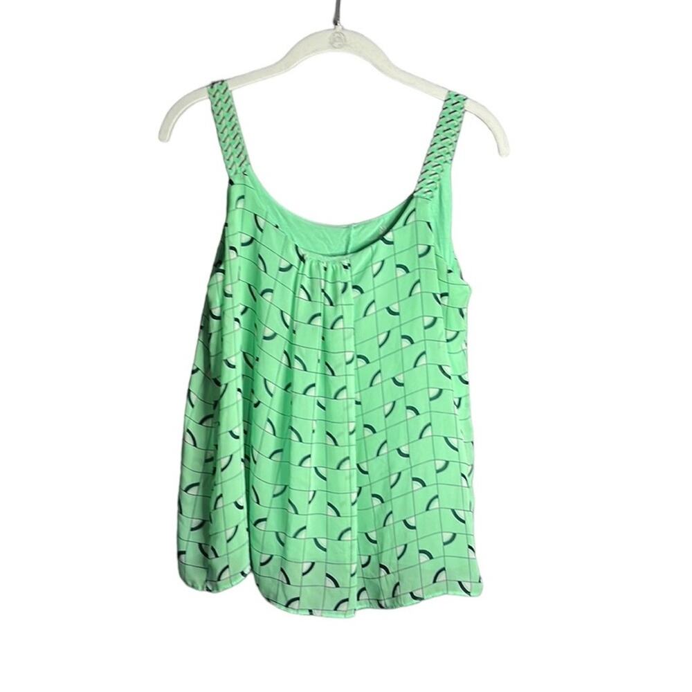 NY&Co Green Geometric Print Flowy Lined Tank Top Small